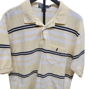Polo Ralph Lauren Mens XL Yellow Navy White Striped Pocket Polo Shirt